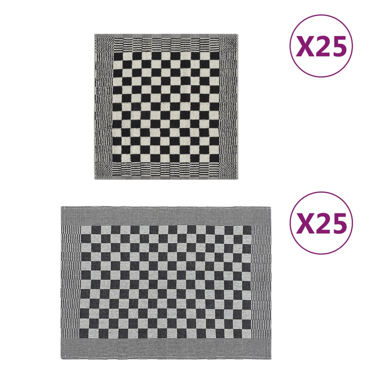 Vidaxl 50-teilige Küchenstoffset Baumwollschwarz und Weiß