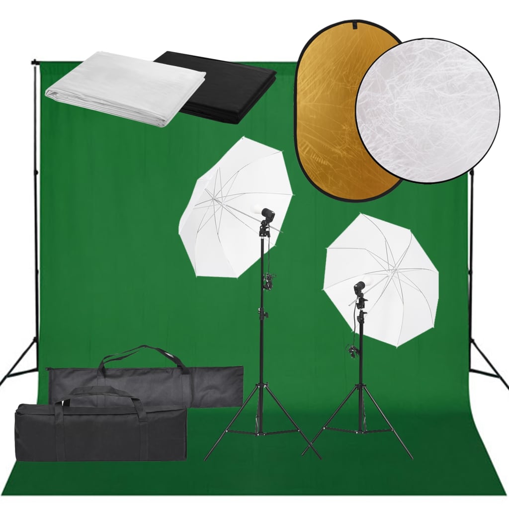 Vidaxl Photo Studio -Set mit Beleuchtungssatz, Hintergrund und Reflektor