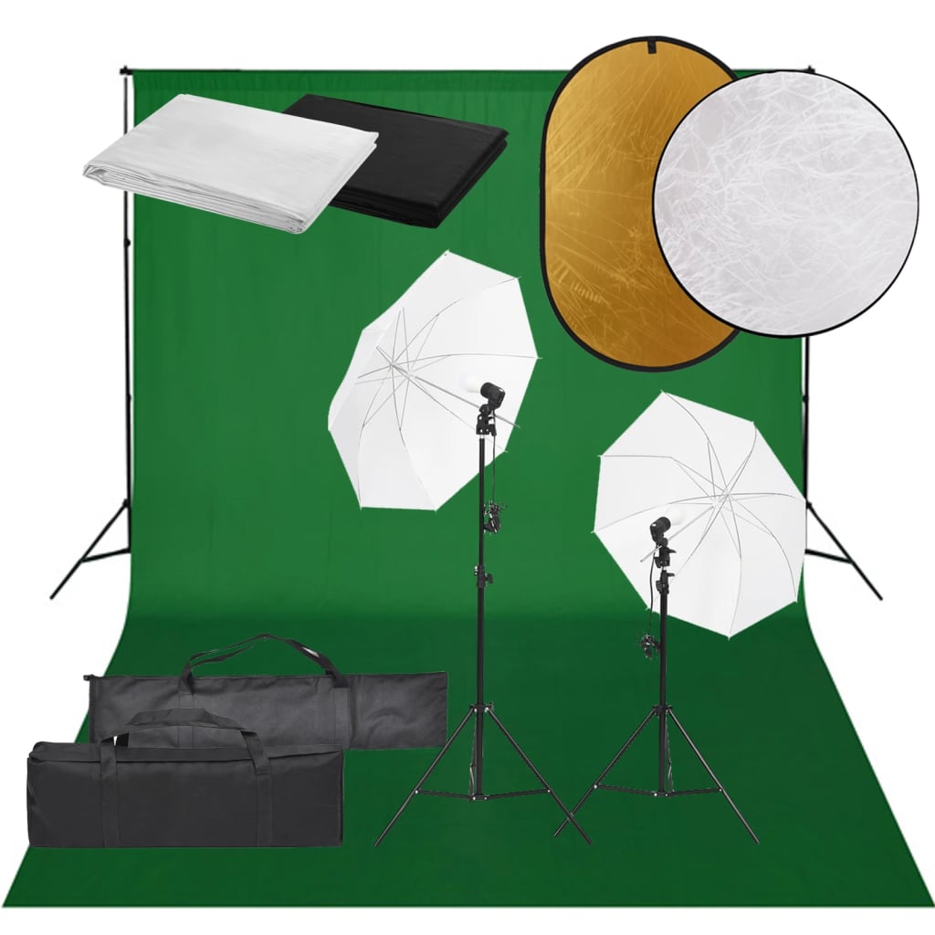 Vidaxl Photo Studio -Set mit Beleuchtungssatz, Hintergrund und Reflektor