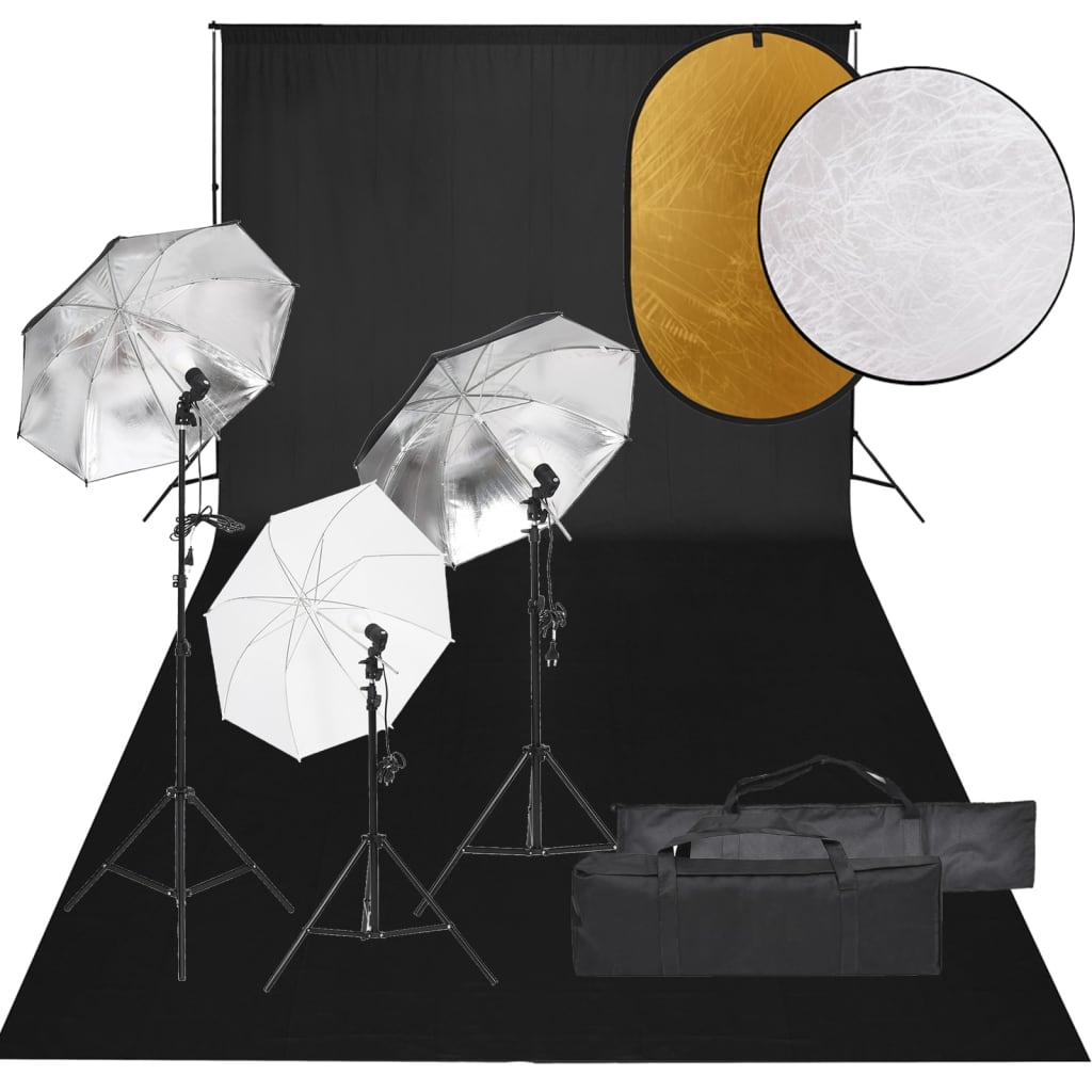 Vidaxl Photo Studio -Set mit Beleuchtungssatz, Hintergrund und Reflektor