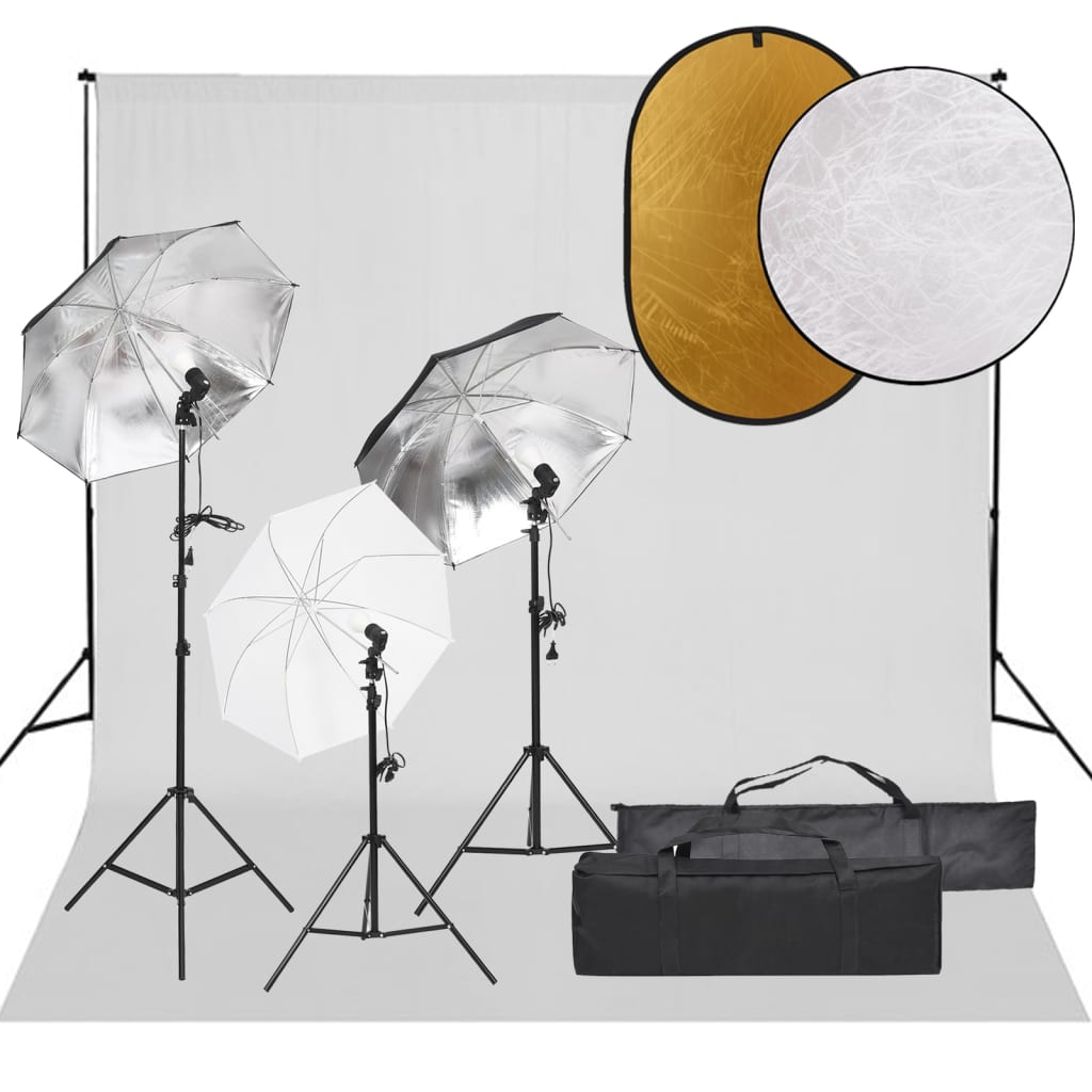 Vidaxl Photo Studio -Set mit Beleuchtungssatz, Hintergrund und Reflektor