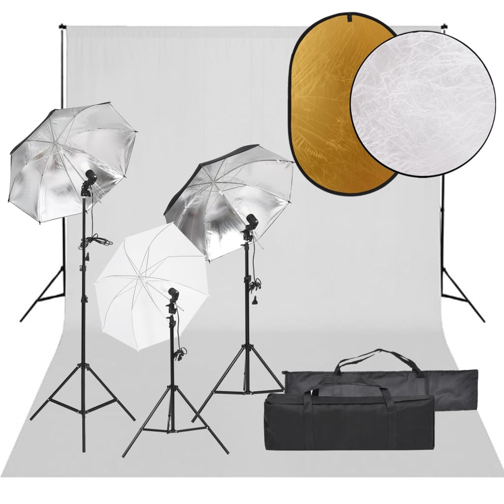 Vidaxl Photo Studio -Set mit Beleuchtungssatz, Hintergrund und Reflektor
