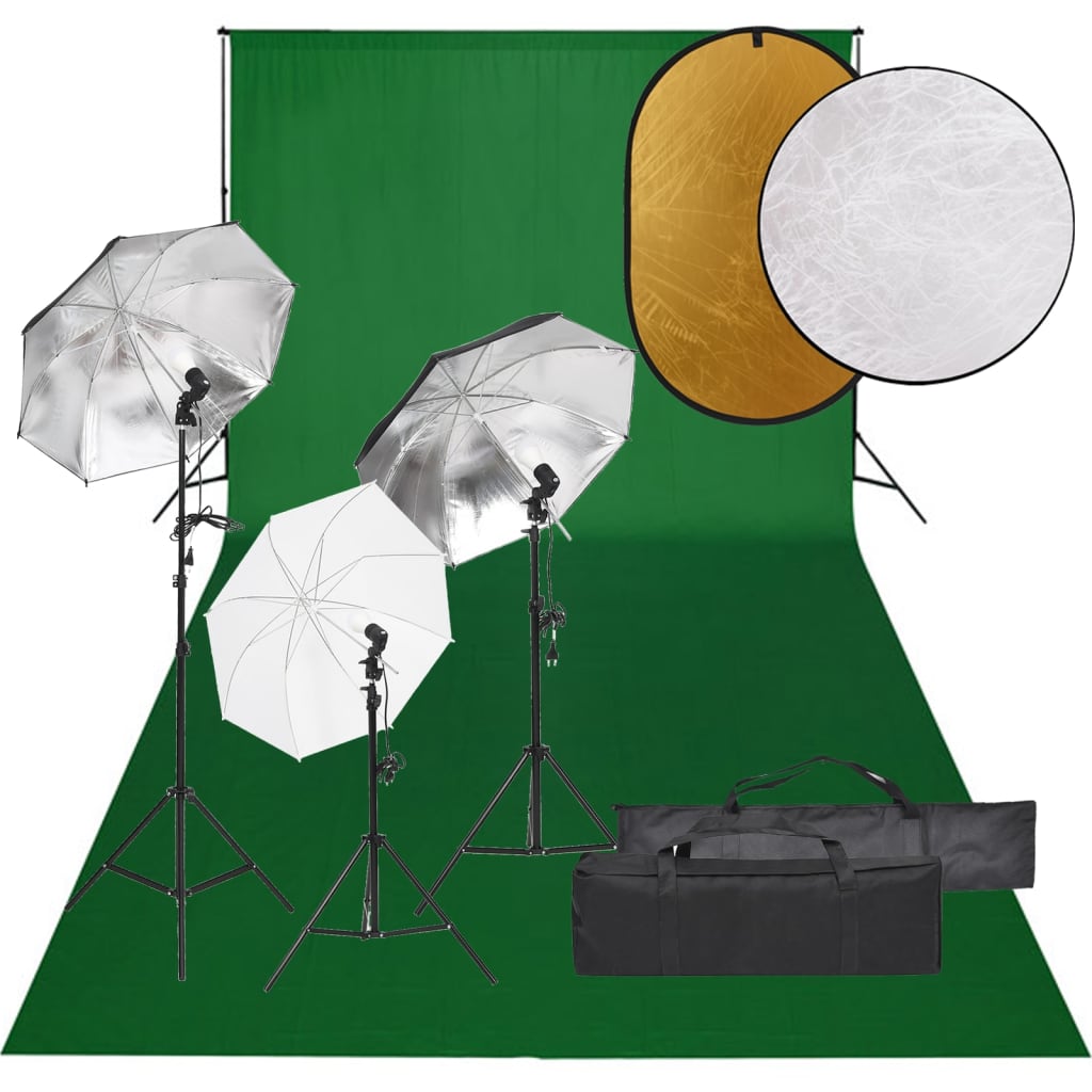 Vidaxl Photo Studio -Set mit Beleuchtungssatz, Hintergrund und Reflektor