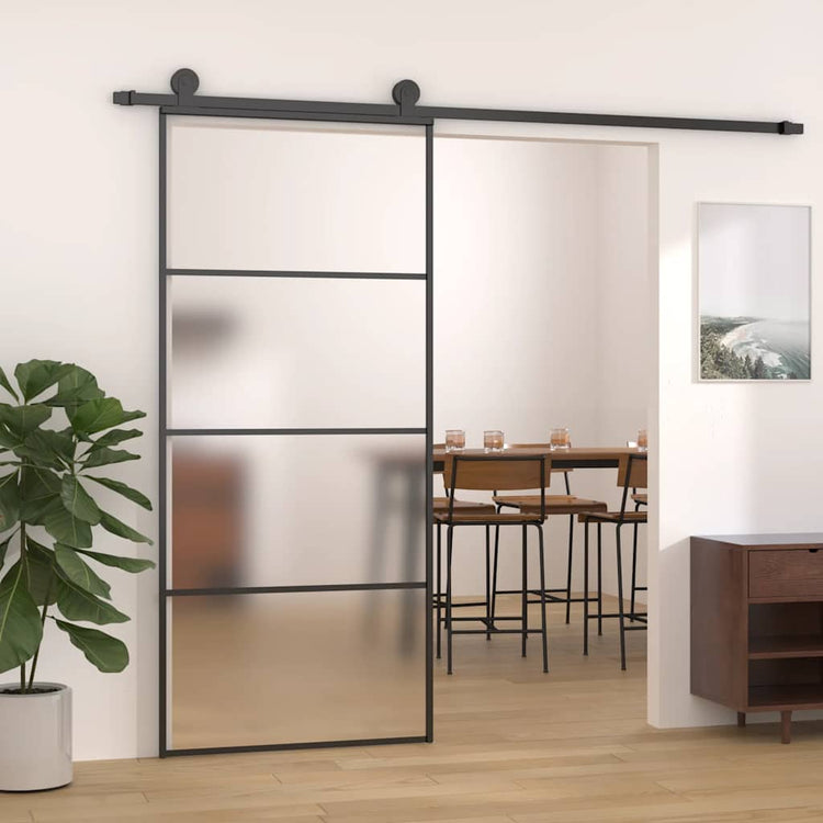 Vidaxl Schiebetür 90x205 cm mattes ESG -Glas und Aluminiumschwarz