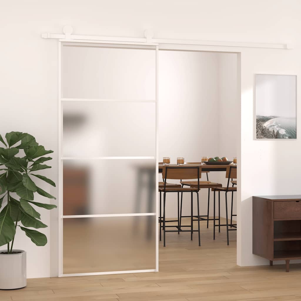 Vidaxl Schiebetür 90x205 cm mattes ESG -Glas und Aluminium weiß
