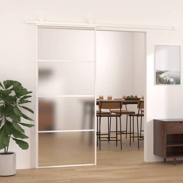 Vidaxl Schiebetür 90x205 cm mattes ESG -Glas und Aluminium weiß