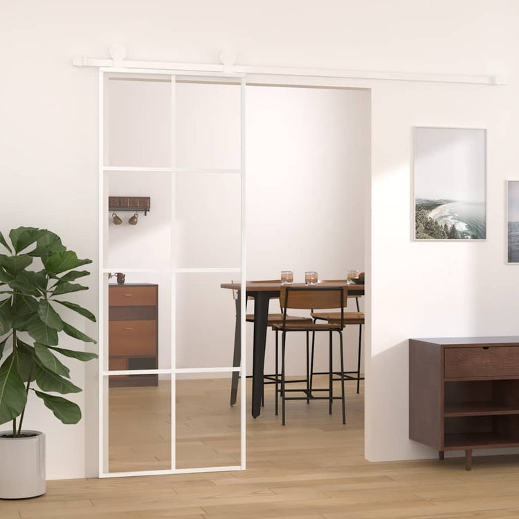 Vidaxl Schiebetür 76x205 cm ESG -Glas und Aluminium weiß