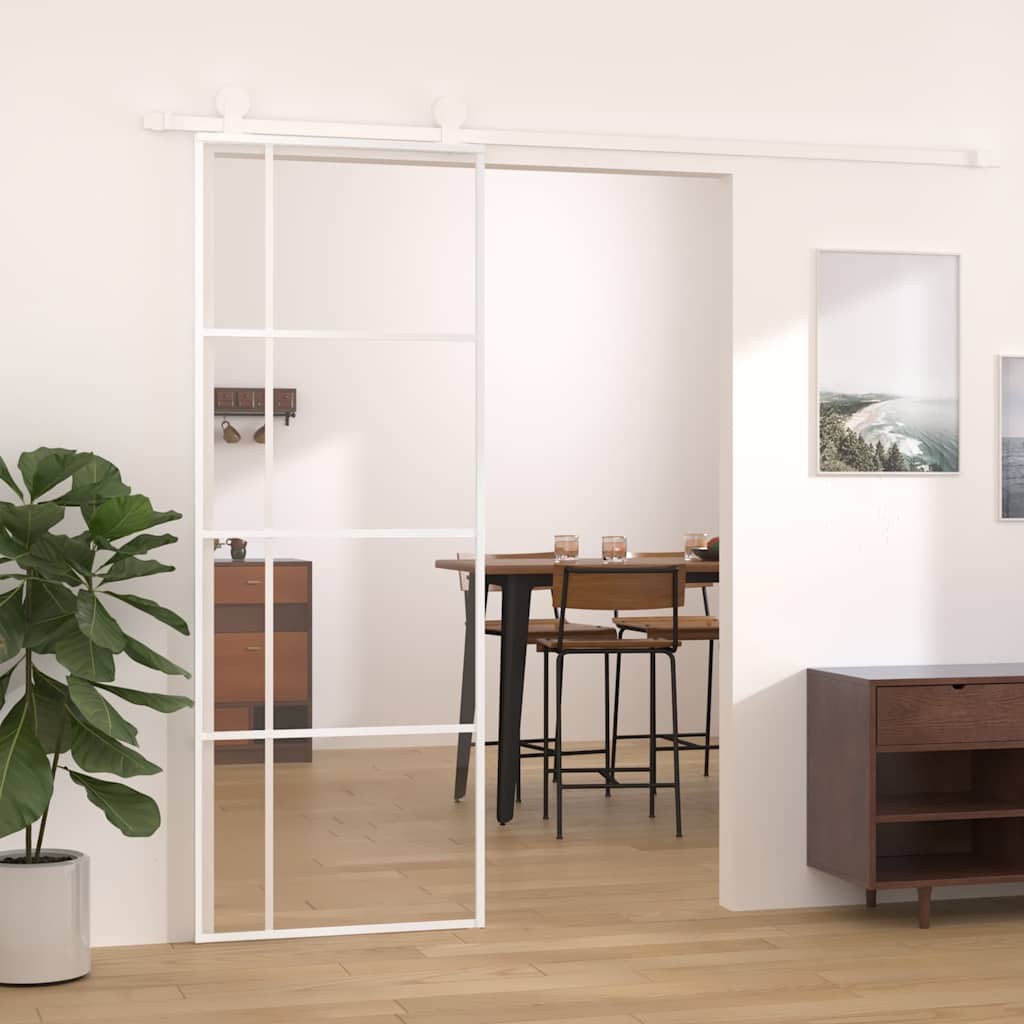 Vidaxl Schiebetür 76x205 cm ESG -Glas und Aluminium weiß
