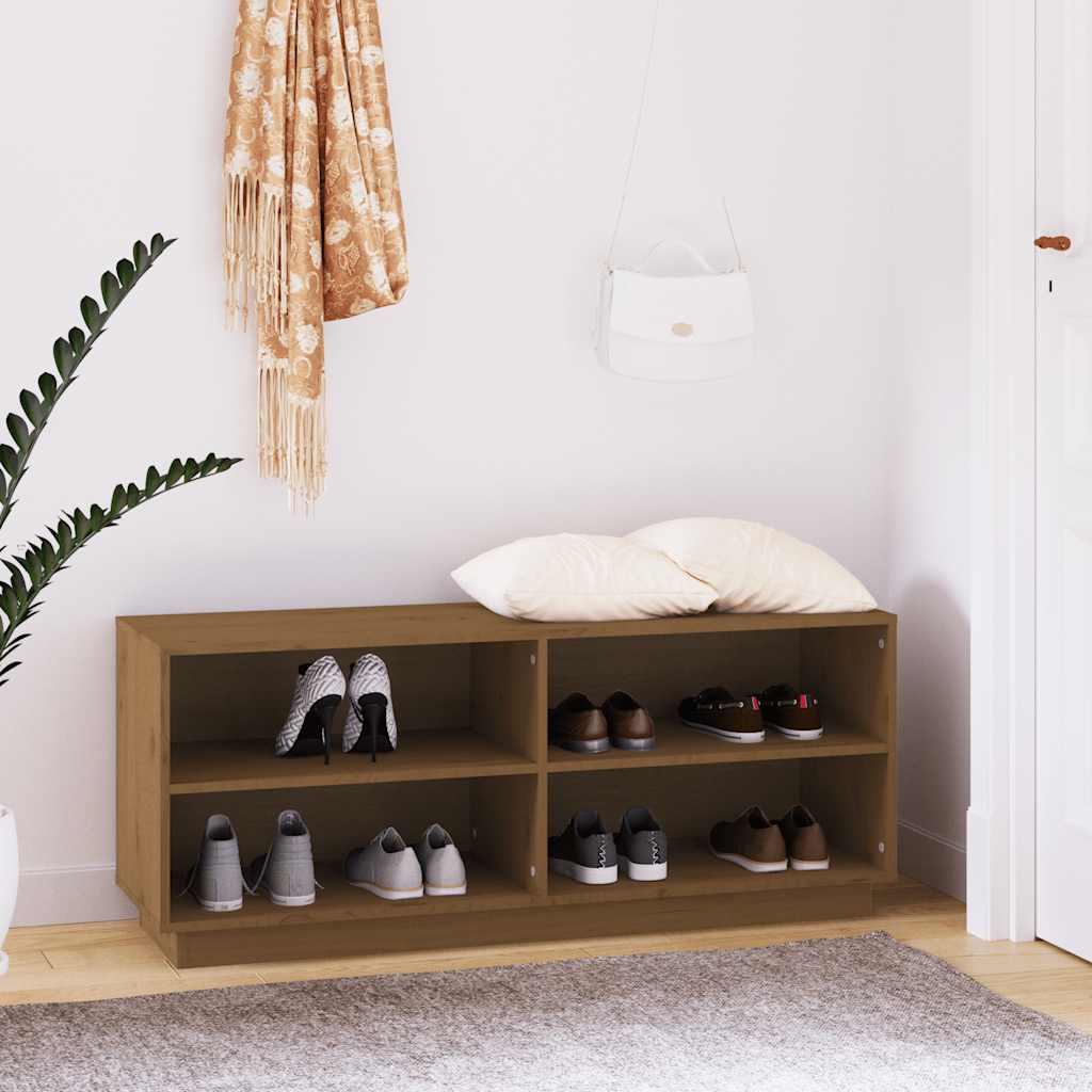 Vidaxl Schuhschrank 110x34x45 cm Festkiefer Honigbraun
