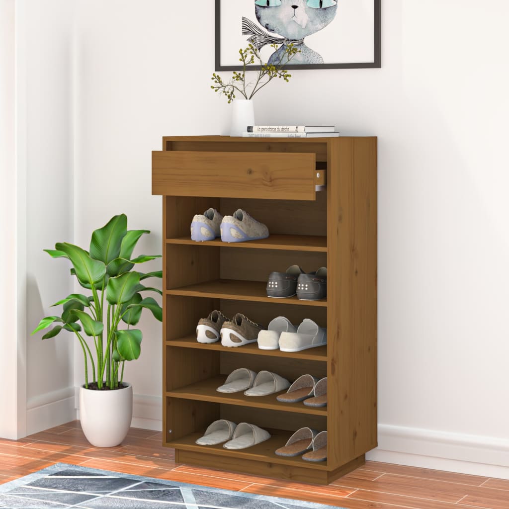 Vidaxl Schuhschrank 60x34x105 cm Festkiefer Honigbraun
