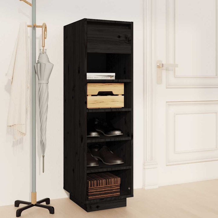 Vidaxl Schuhschrank 30x34x105 cm Festkiefer schwarz