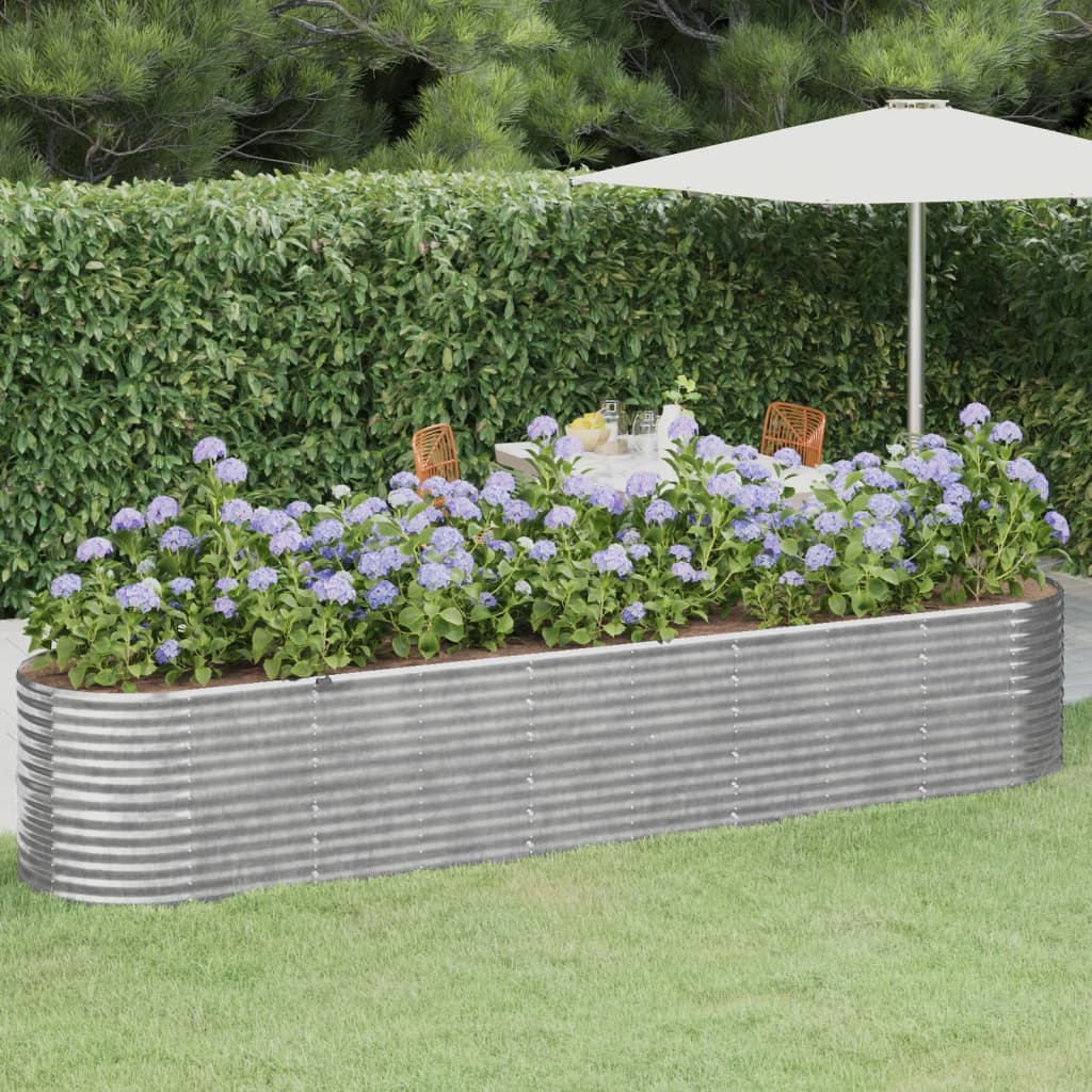 VIDAXL -Pflanzer 368x80x68 cm Pulver -bewegtes Stahl Silber gefärbt