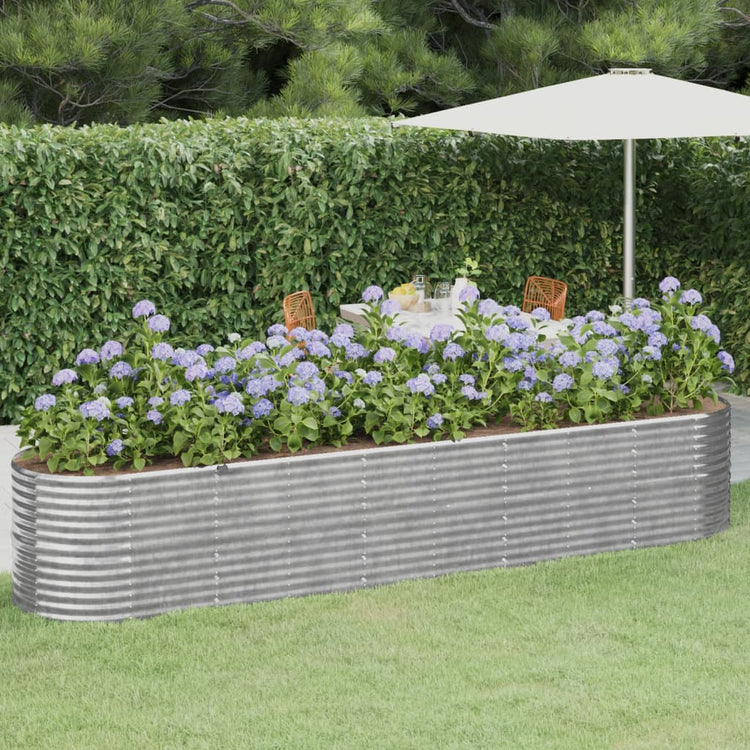 VIDAXL -Pflanzer 368x80x68 cm Pulver -bewegtes Stahl Silber gefärbt