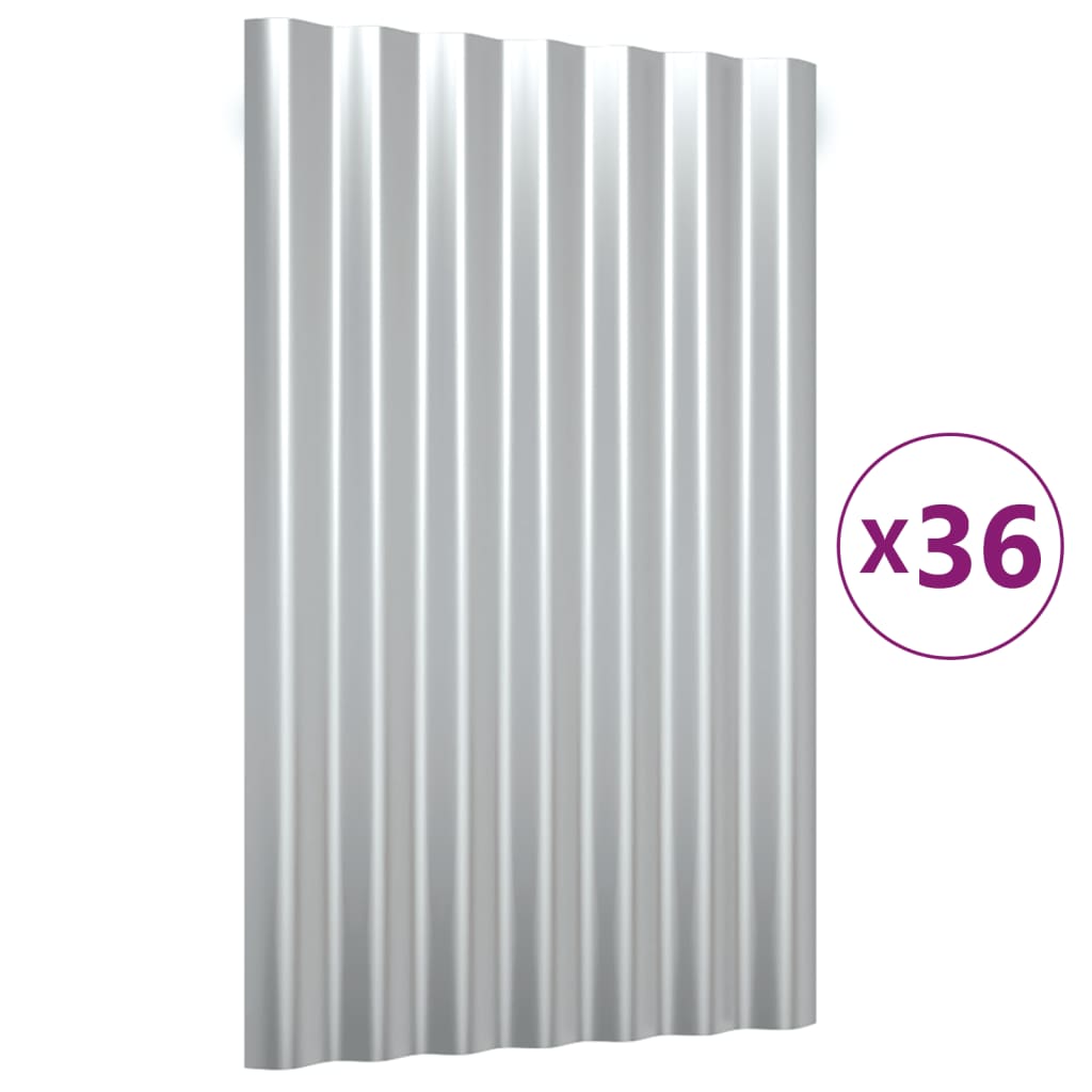 VIDAXL -Dachplatten 36 ST 60x36 cm Pulver -Stahl Silber gefärbt