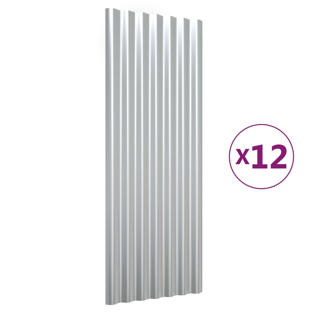VIDAXL -Dachpaneele 12 ST 100x36 cm Pulver -mit Silber gefärbter Stahl mit Stahlbeschichtung