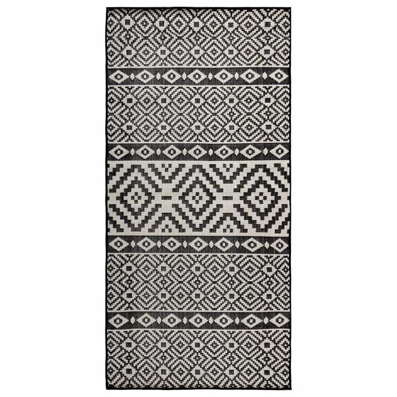 Vidaxl Außen Teppich mit Muster flach -80x150 cm schwarz