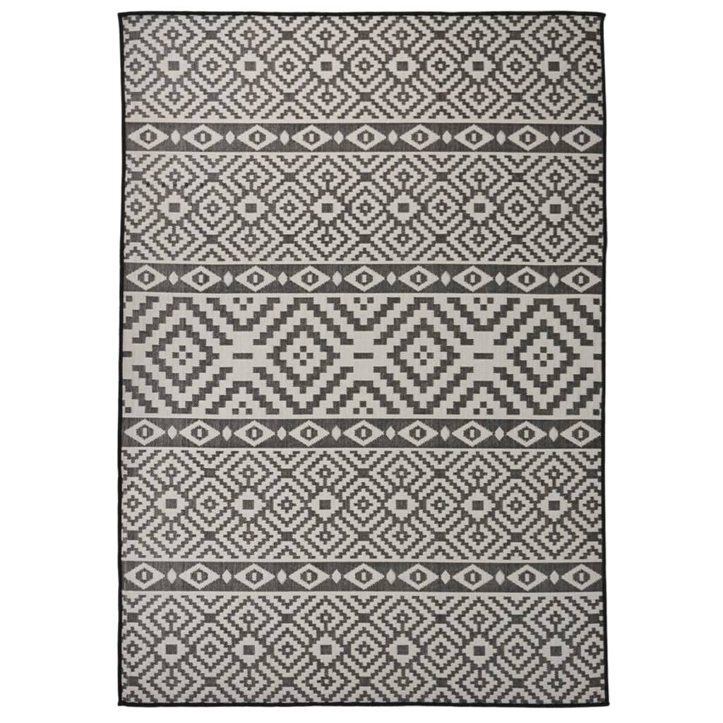 Vidaxl Außen Teppich mit Muster flach gewebt 140x200 cm Schwarz