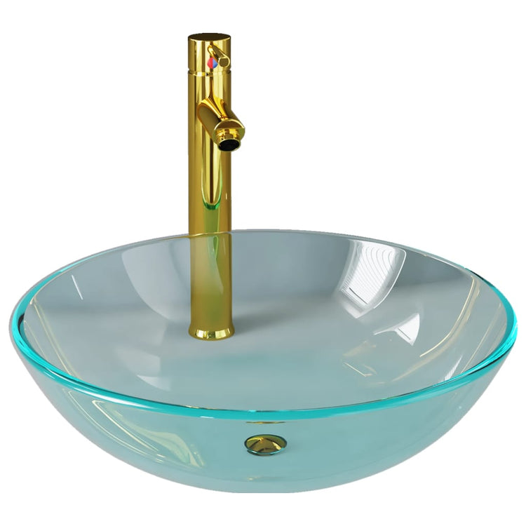 Vidaxl-Waschbecken mit Kran und Popup-Abflussglas transparent
