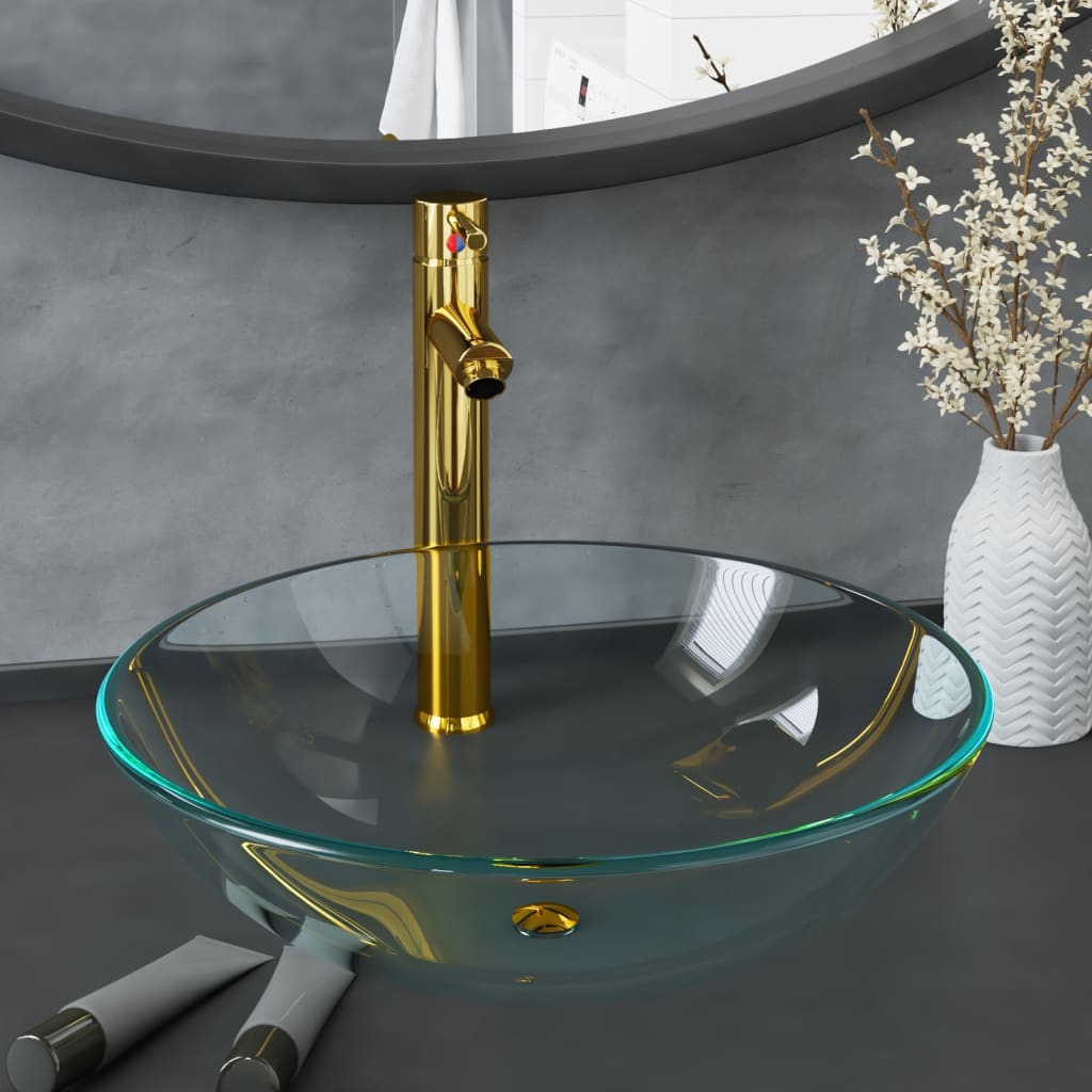 Vidaxl-Waschbecken mit Kran und Popup-Abflussglas transparent