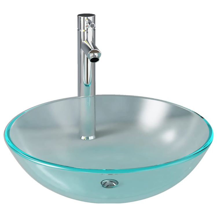 Vidaxl-Waschbecken mit Wasserhahn und Pop-up-Abflussmatte gemäßigtes Glas