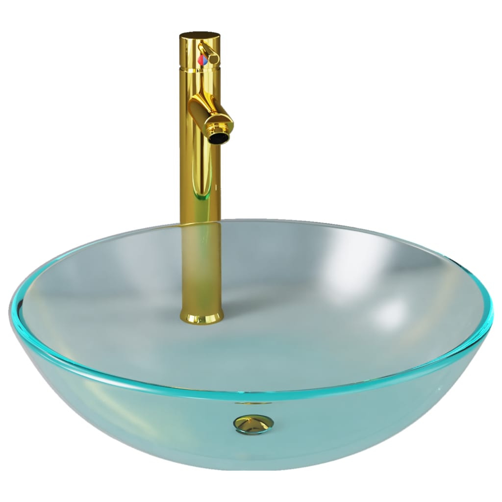 Vidaxl-Waschbecken mit Wasserhahn und Pop-up-Abflussmatte gemäßigtes Glas