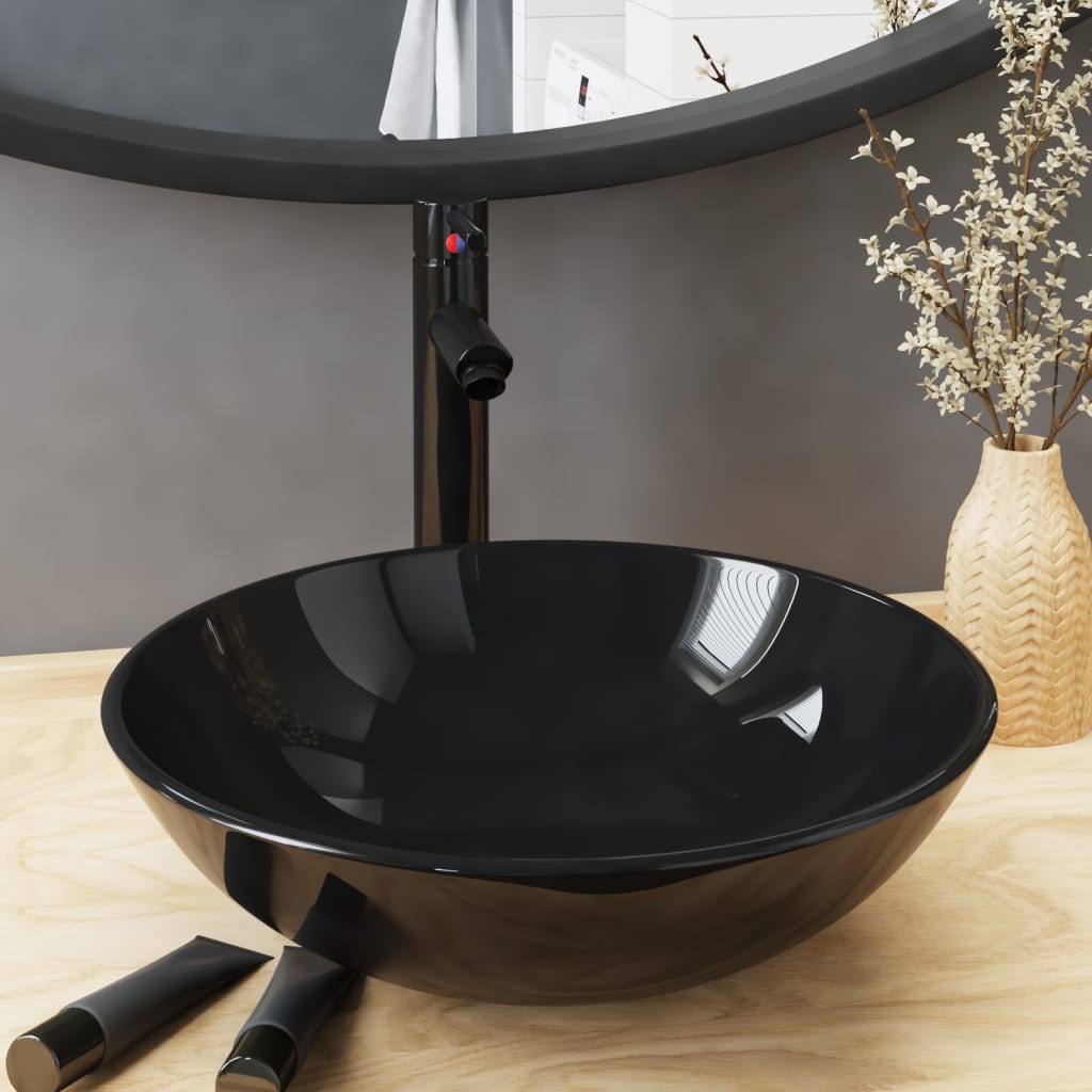 Vidaxl-Waschbecken mit Kran und Pop-up-Abflussglas schwarz