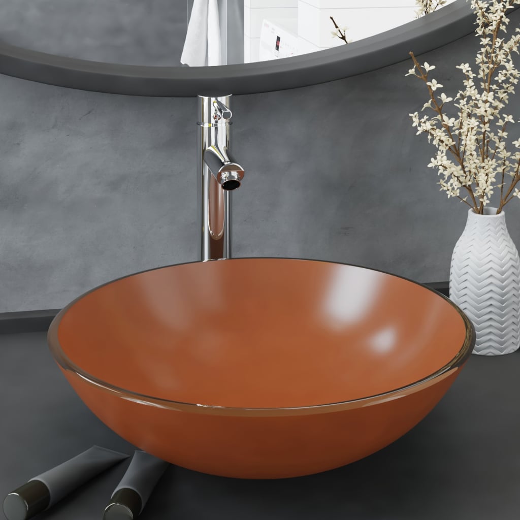 Vidaxl-Waschbecken mit Kran und Pop-up-Abflussglasbraun