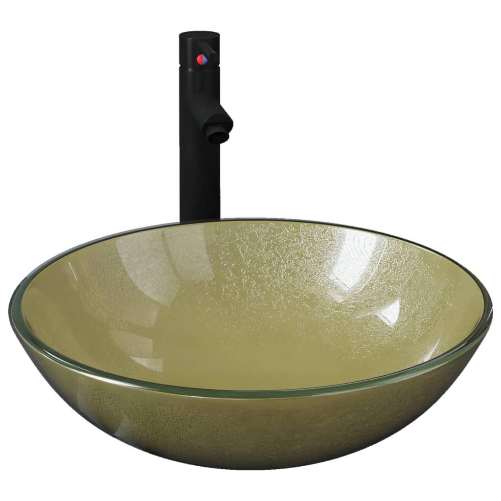 Vidaxl-Waschbecken mit Kran und Pop-up-Abflussglas Gold gefärbt