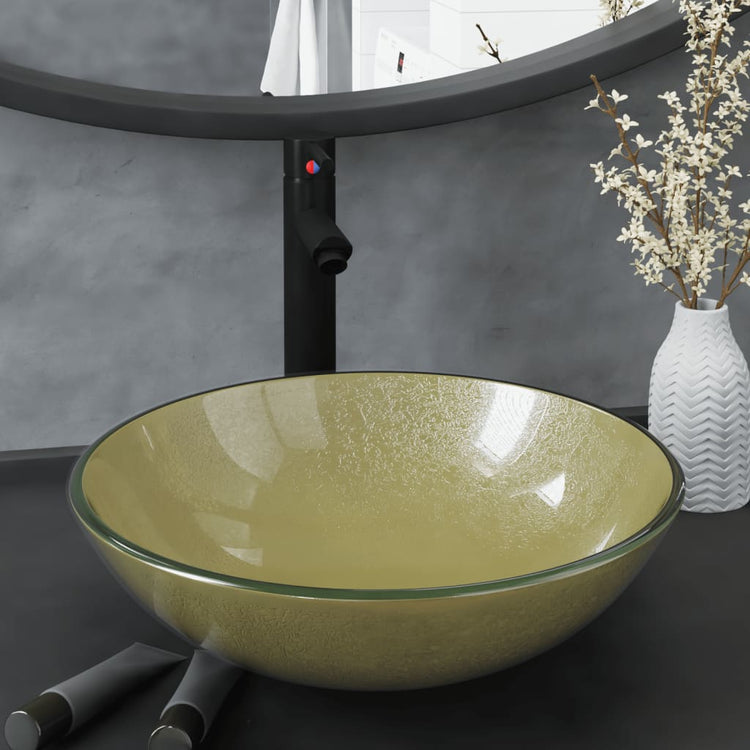 Vidaxl-Waschbecken mit Kran und Pop-up-Abflussglas Gold gefärbt