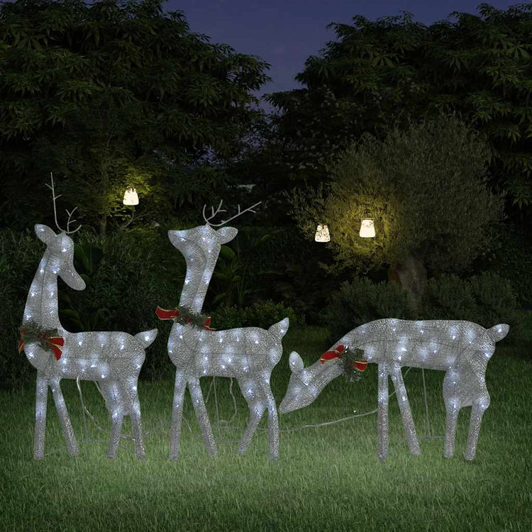 Vidaxl Weihnachtsdekorationen Rentierfamilie 270x7x90 cm Gaas Weiß Silber Farbe