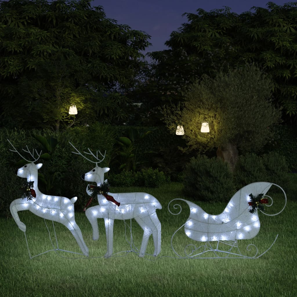 Vidaxl Weihnachtsdekoration Rentiere und Schlitten 60 LEDs Weiß