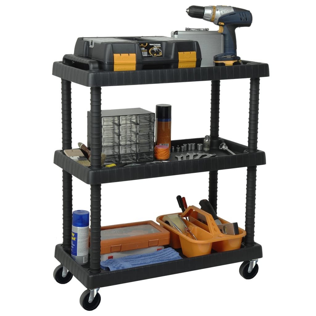 VIDAXL-Werkzeugtrolley 3-layer 75x37.5x92 cm Polypropen Schwarz