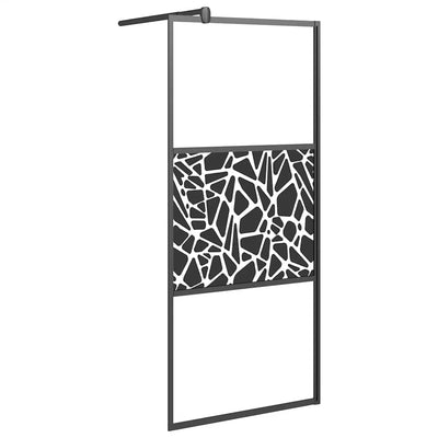 Vidaxl begehete Duschwand mit Steinmotiv 80x195 cm ESG Glas schwarz