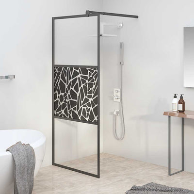 Vidaxl begehete Duschwand mit Steinmotiv 80x195 cm ESG Glas schwarz