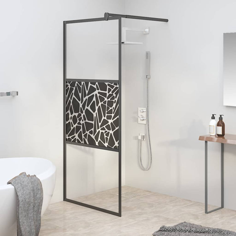 Vidaxl Walk-in Duschwand mit Steinmotiv 90x195 cm ESG Glas schwarz