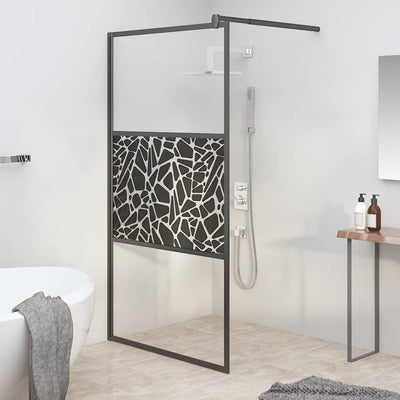 Vidaxl begehete Duschwand mit Steinmotiv 100x195 cm ESG Glas schwarz