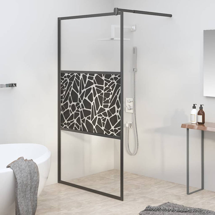 Vidaxl begehete Duschwand mit Steinmotiv 100x195 cm ESG Glas schwarz