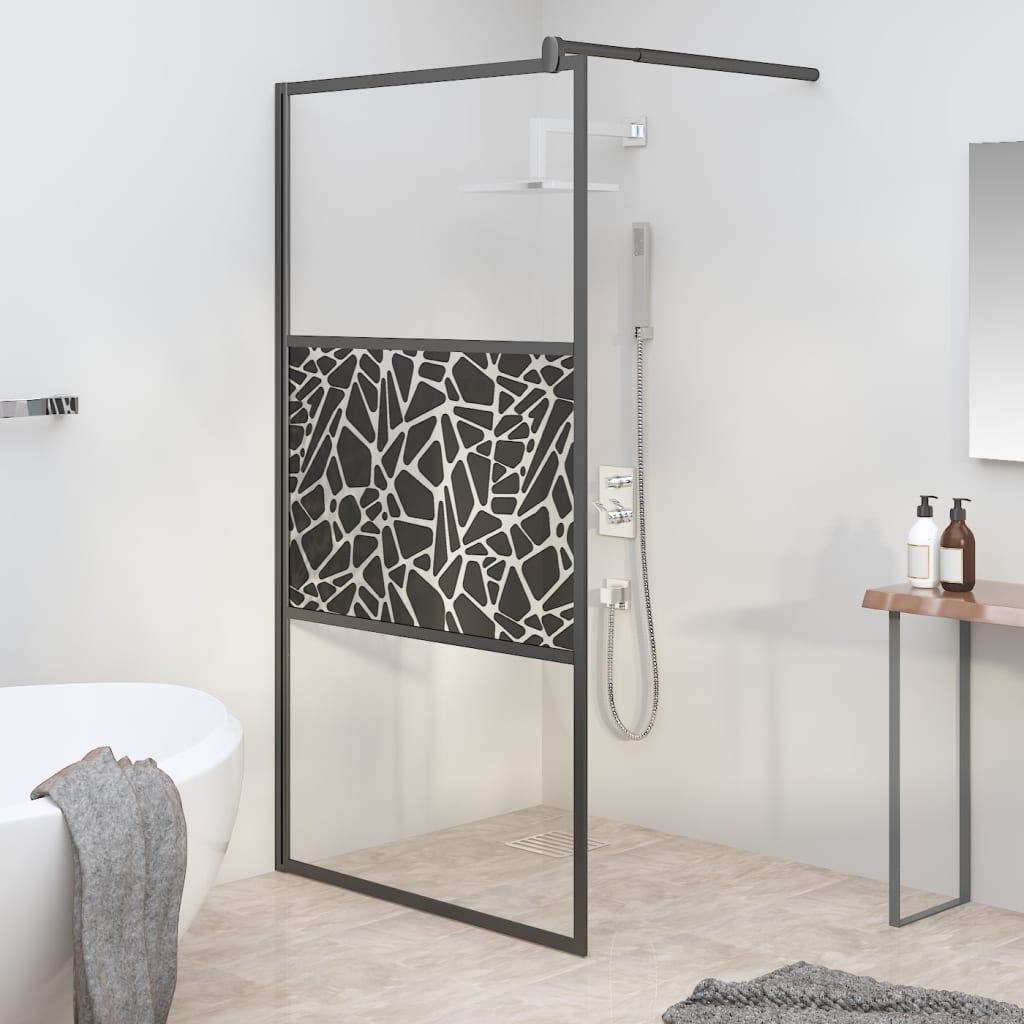 Vidaxl begehete Duschwand mit Steinmotiv 115x195 cm ESG Glas schwarz
