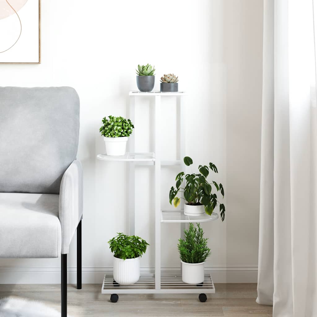 Vidaxl Blütenstandard mit Rädern 4-Schicht 44x23x80 cm Eisen weiß