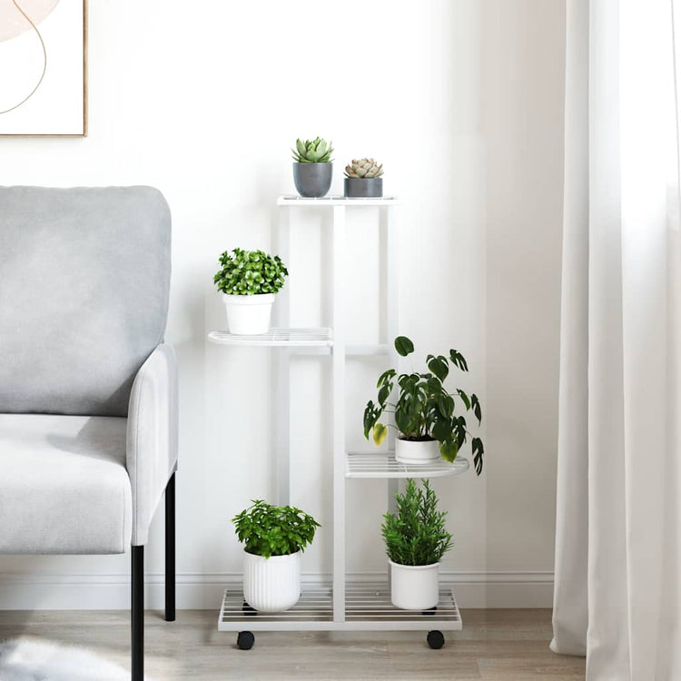Vidaxl Blütenstandard mit Rädern 4-Schicht 44x23x80 cm Eisen weiß