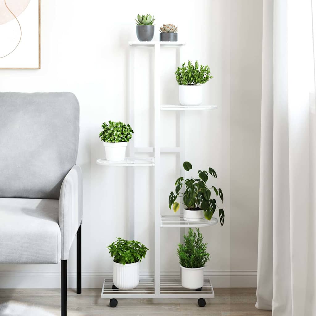 Vidaxl Blütenstandard mit Rädern 5-Schicht 44x23x100 cm Eisen weiß