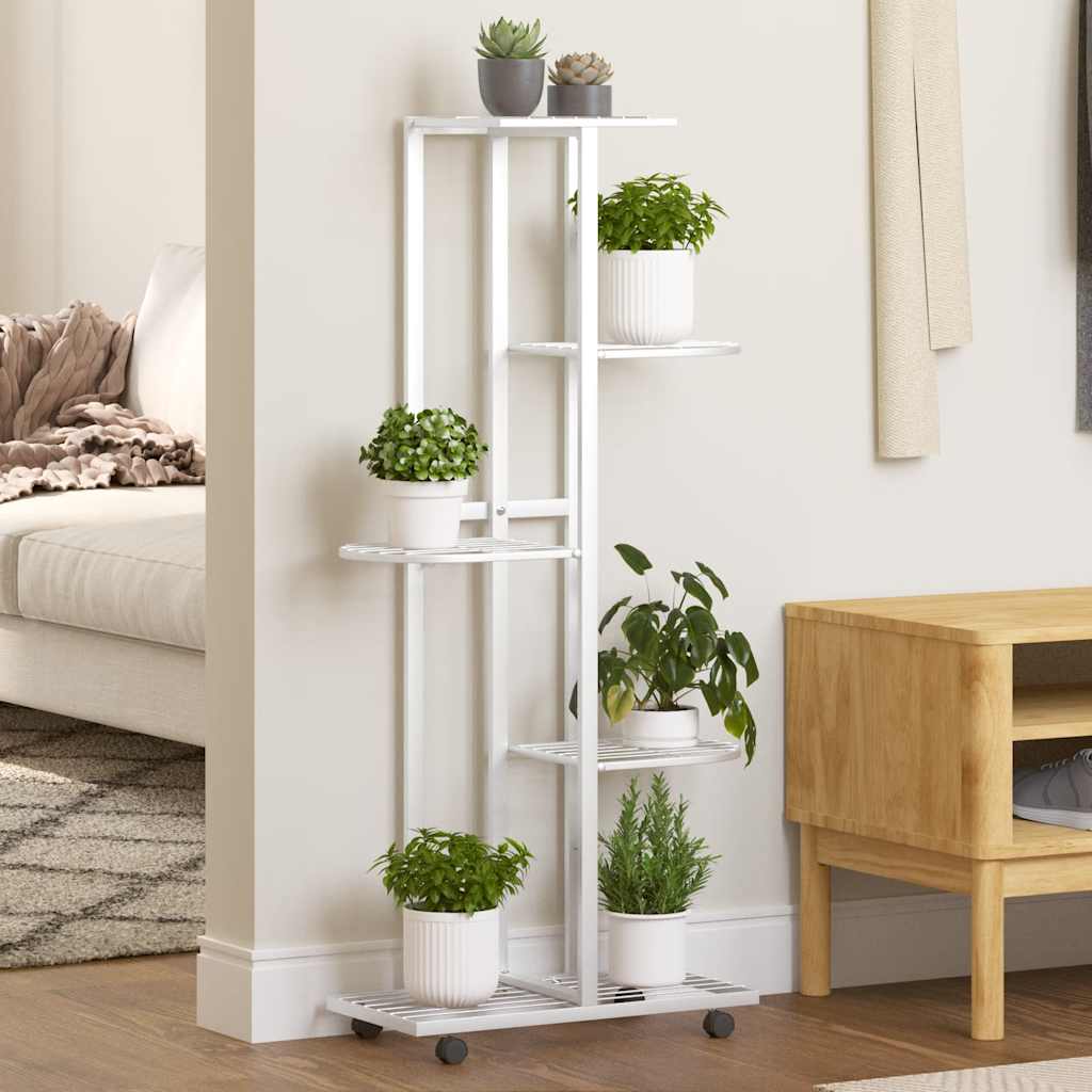 Vidaxl Blütenstandard mit Rädern 5-Schicht 44x23x100 cm Eisen weiß