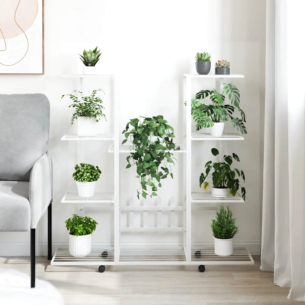 Vidaxl Blumenstandard mit Rädern 94.5x24.5x91,5 cm Eisenweiß