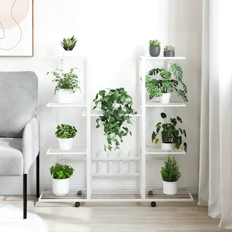 Vidaxl Blumenstandard mit Rädern 94.5x24.5x91,5 cm Eisenweiß