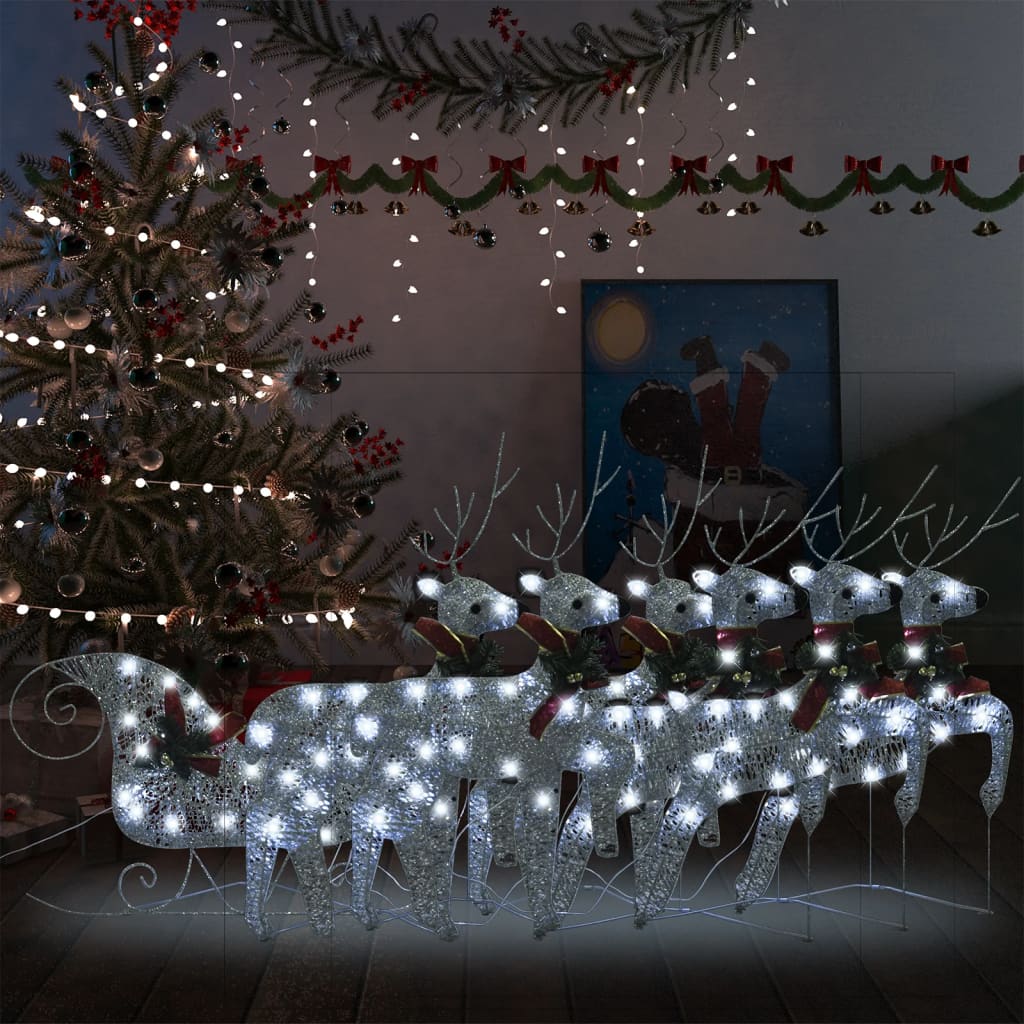 Vidaxl Buitenkerstontiering Rendieren und Slee 140 LEDs Silber gefärbt