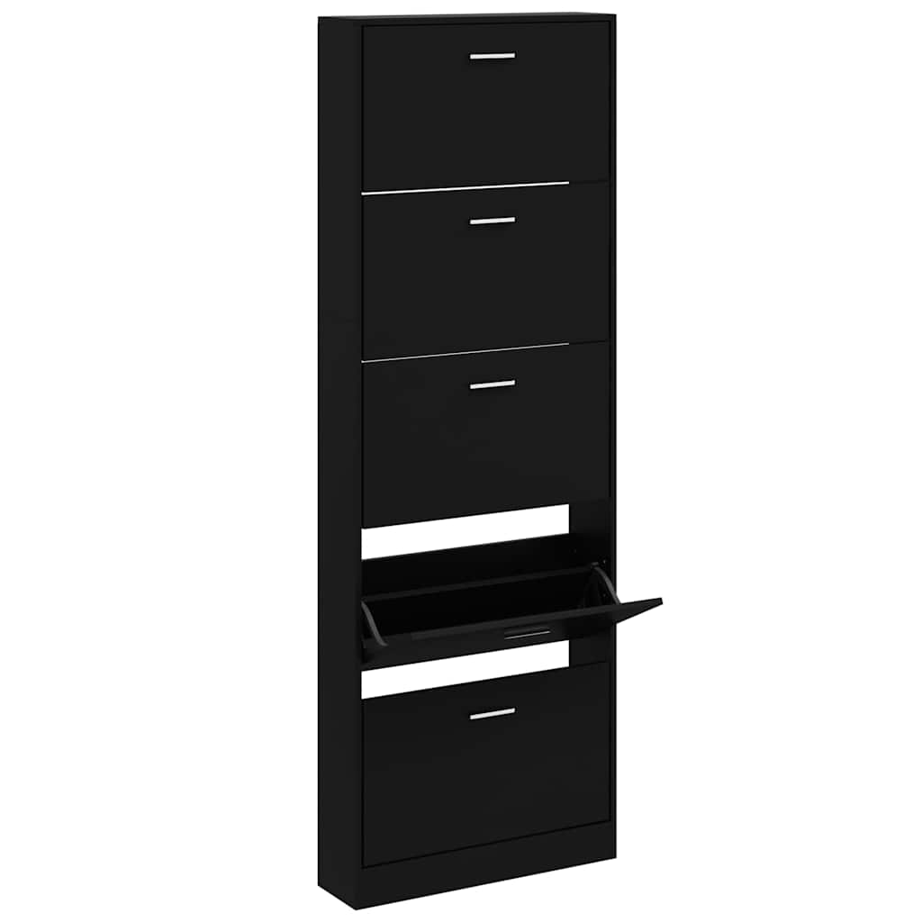 Vidaxl Schuhschrank 59x17x169 cm verarbeitetes Holz schwarz