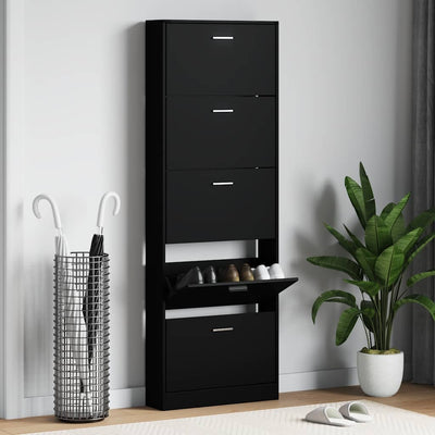 Vidaxl Schuhschrank 59x17x169 cm verarbeitetes Holz schwarz