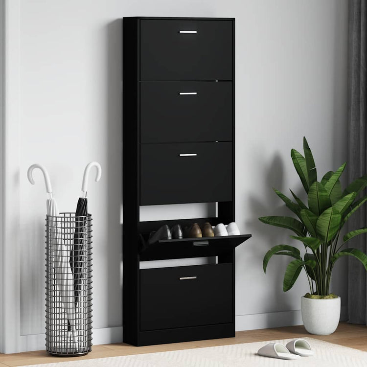 Vidaxl Schuhschrank 59x17x169 cm verarbeitetes Holz schwarz