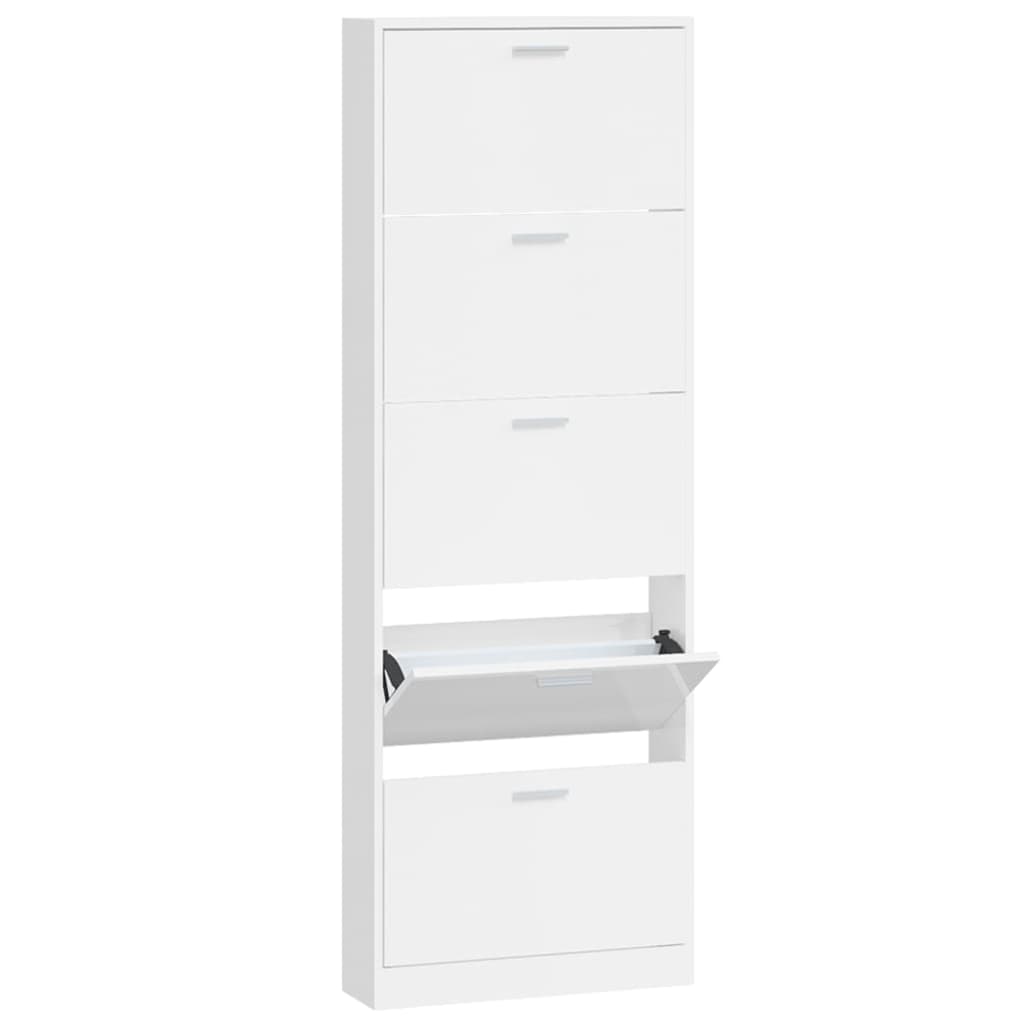 Vidaxl Schuhschrank 59x17x169 cm verarbeitetes Holz Hochglanz weiß