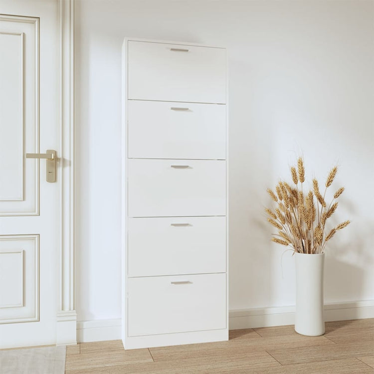 Vidaxl Schuhschrank 59x17x169 cm verarbeitetes Holz Hochglanz weiß